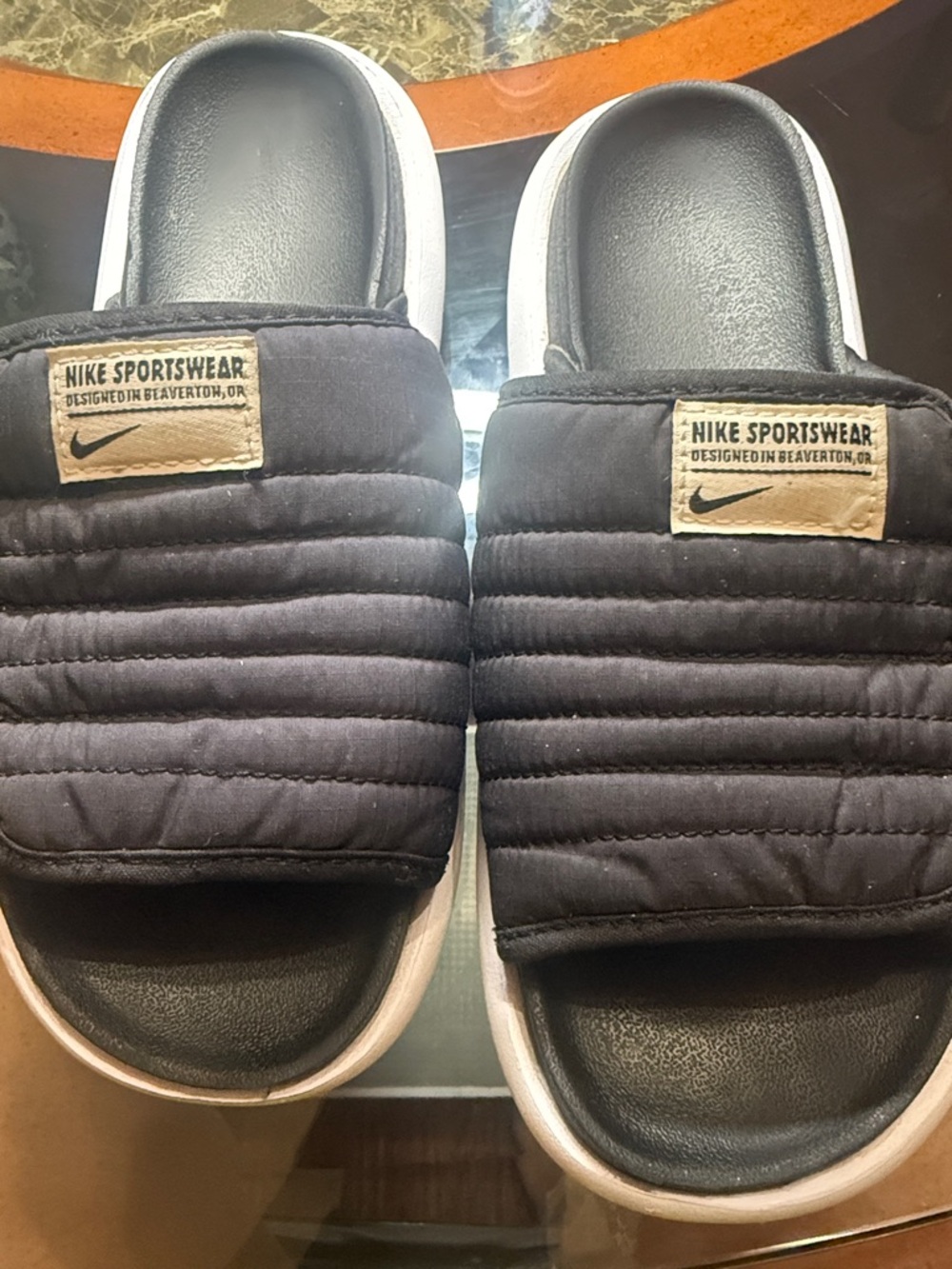 Nike Black Quilted Slide Sandals with White Soles